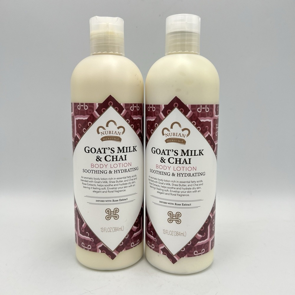 2 Bottles Nubian Heritage Goats Milk‎ & Chai Body Lotion 13oz